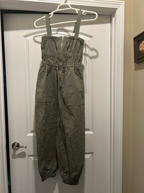 Olive Green Strap Jumpsuit with Drawstring Waist